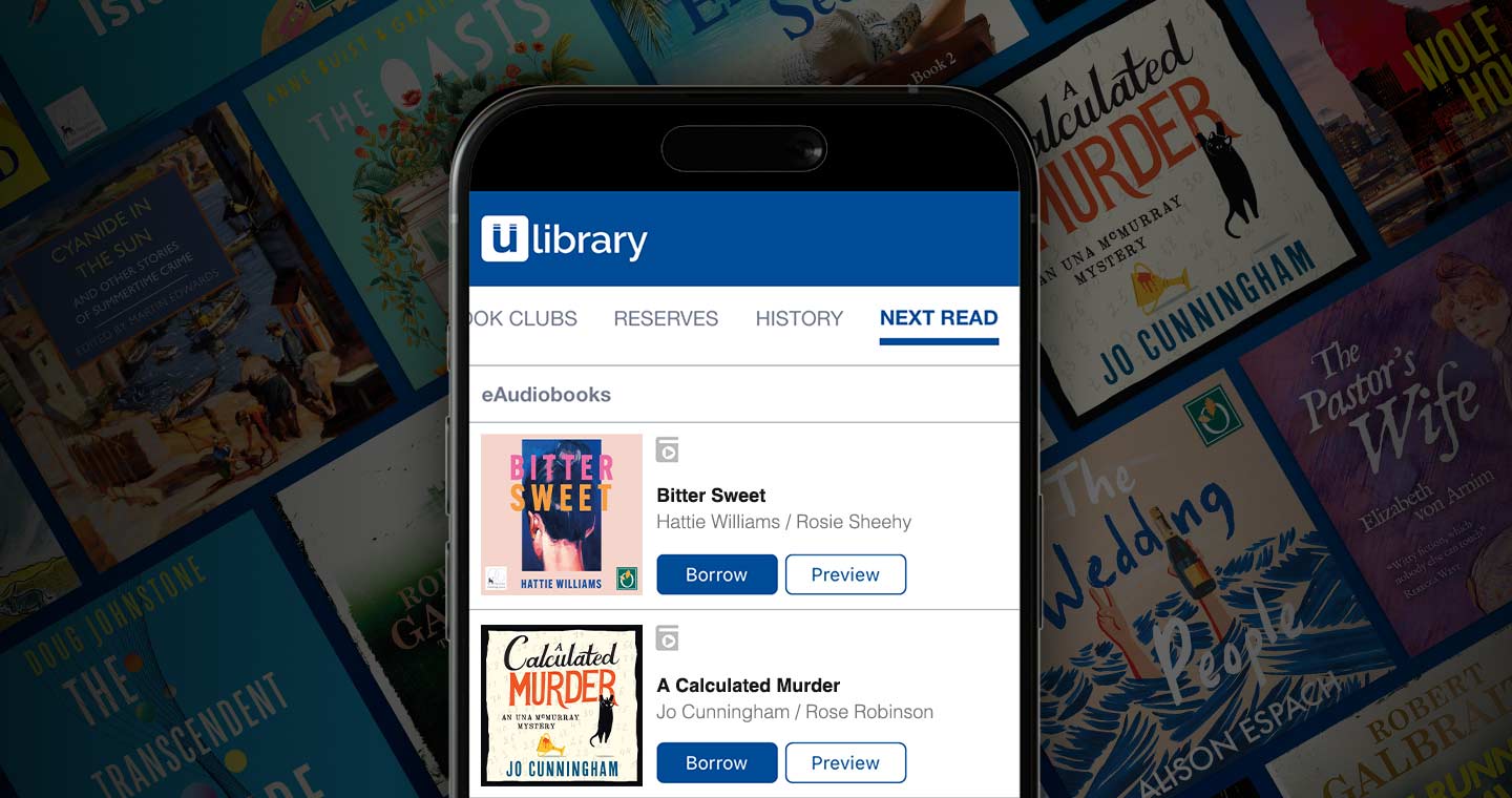 An iPhone showing the uLibrary app